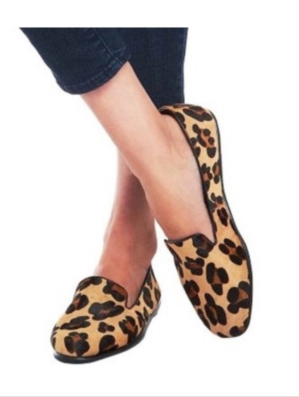 Aerosoles Betunia Suede Smoking Flats Calf Hair Leopard Print Tan & Brown 11